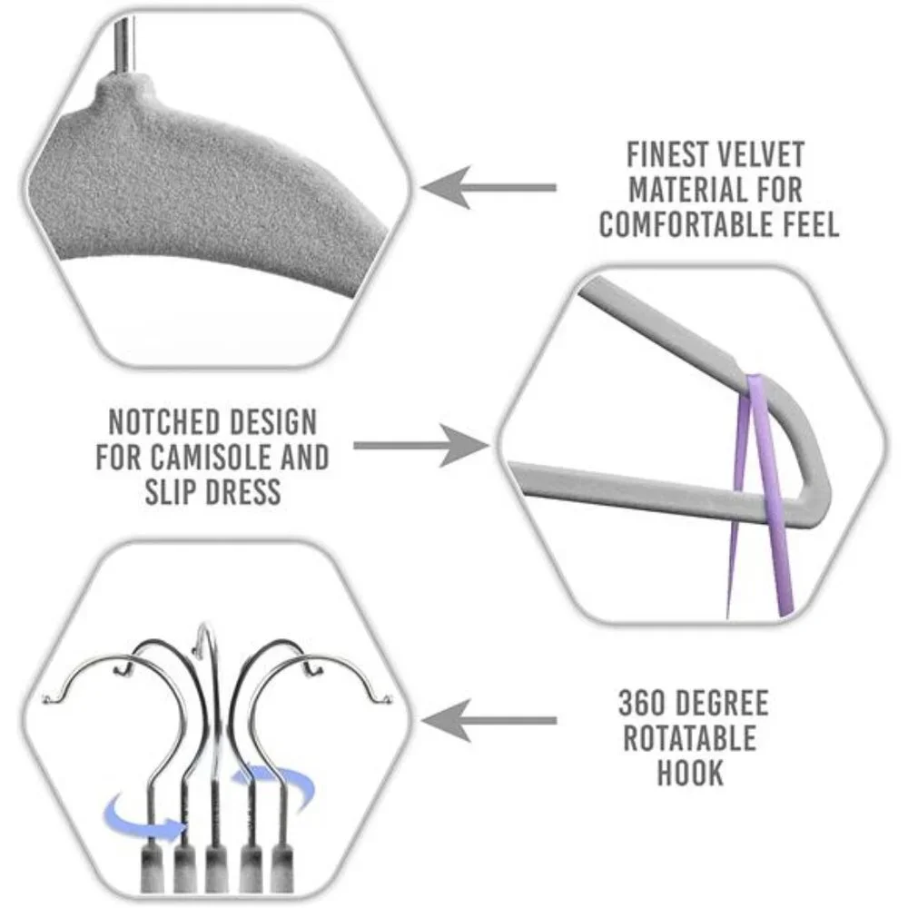 Pack of 20 Baby Hangers for Closet Velvet Grey